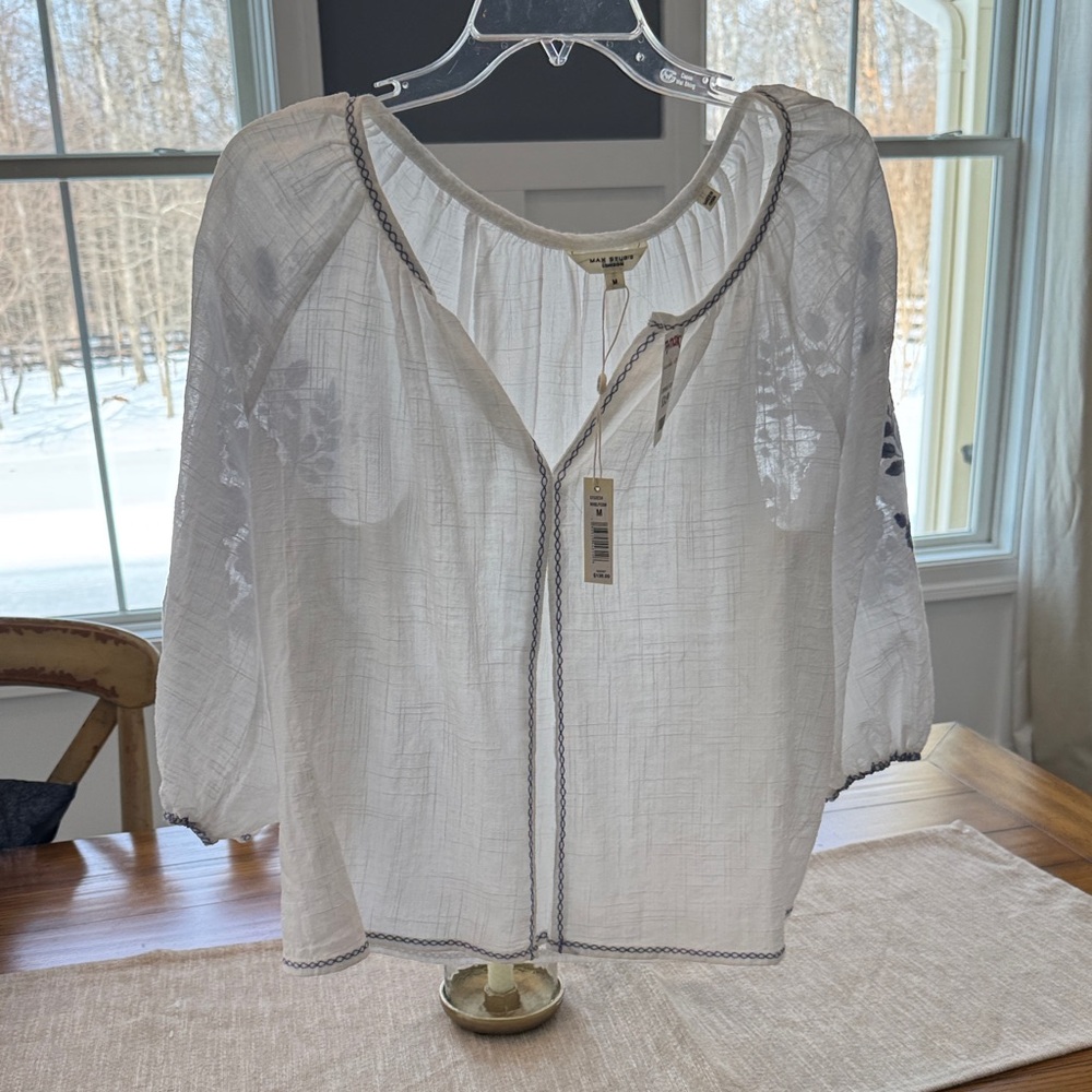Max Studio White Blouse with Black Trim